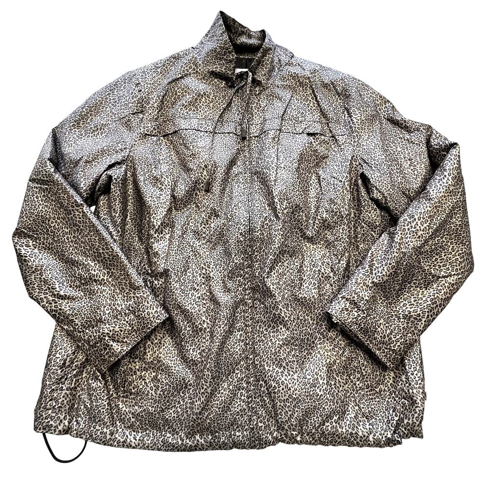 Zenergy by Chico's Leopard Full Zip Lined Rain Jacket Size XL